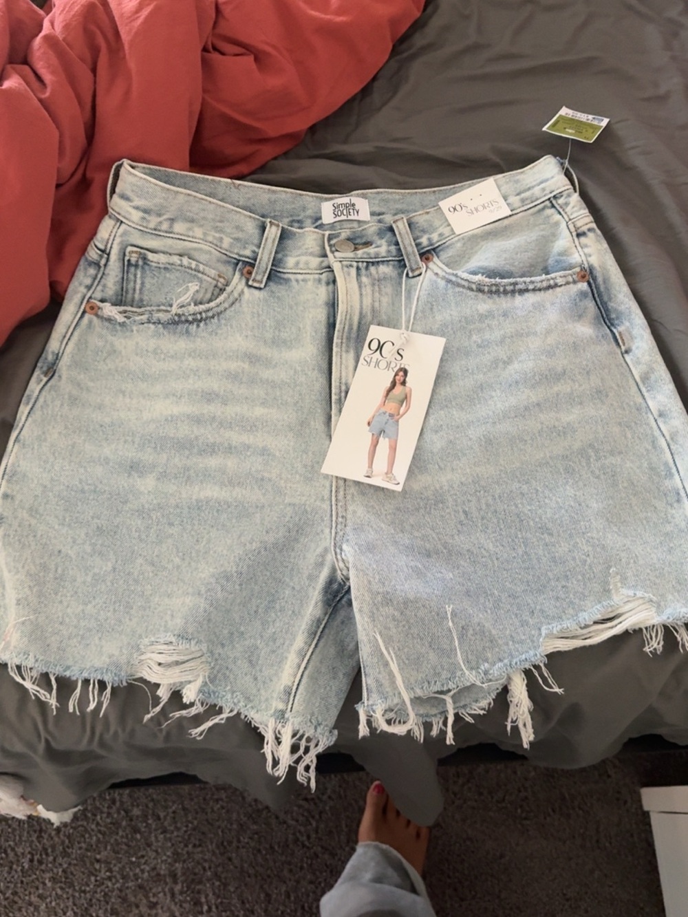 Light Wash Denim Frayed Hem Women's Shorts